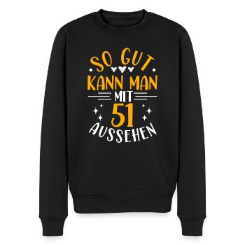 51. Geburtstag Frau Mann, 51 Jahre alt Geburtstag - Männer Premium Bio Pullover - Schwarz - Vorne - Nico (187cm)