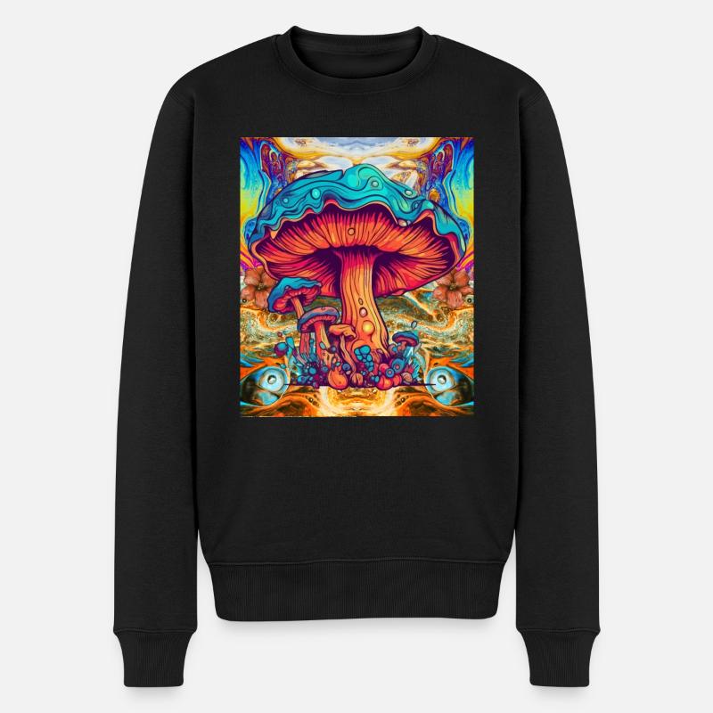 Psychedelic Mushrooms - Männer Premium Bio Pullover - Schwarz