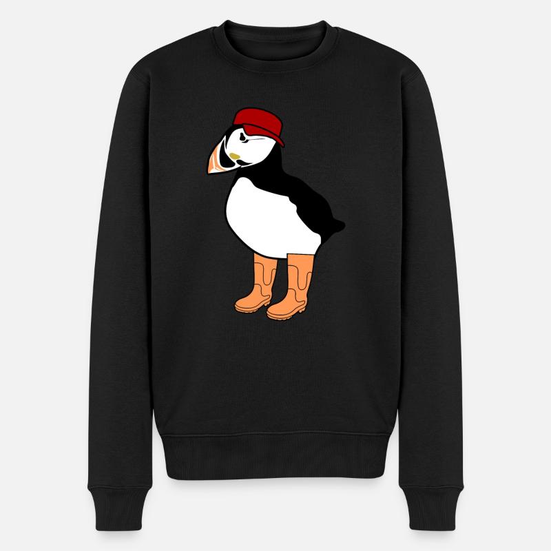Puffin with Rain Boots Puffins - Männer Premium Bio Pullover - Schwarz