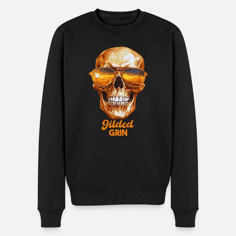 Gilded Grin, Schädel, Gold, Skelett, Geschenk - Männer Premium Bio Pullover - Schwarz