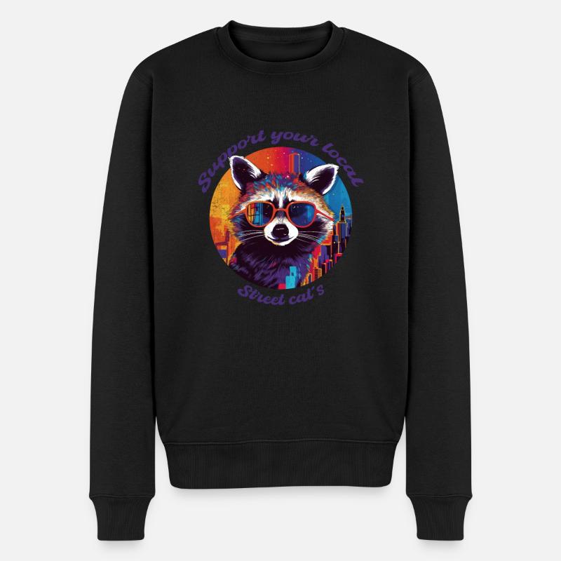 Street Cats, Waschbär, Local, Geschenk, Katze - Männer Premium Bio Pullover - Schwarz