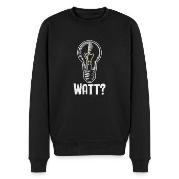 Elektriker: WATT? Humor und Handwerk vereint - Männer Premium Bio Pullover - Schwarz - Vorne - Nico (187cm)