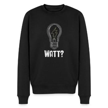 Elektriker: WATT? Humor und Handwerk vereint - Männer Premium Bio Pullover - Schwarz - Vorne - Nico (187cm)