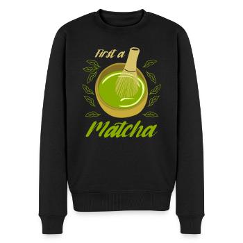Matcha -grüner Tee - Männer Premium Bio Pullover - Schwarz - Vorne - Nico (187cm)