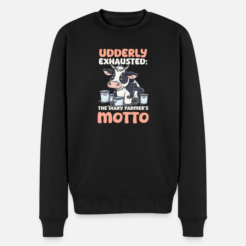 Milchviehhalter Udderly Exhausted: Milchviehhalter-Mot - Männer Premium Bio Pullover - Schwarz