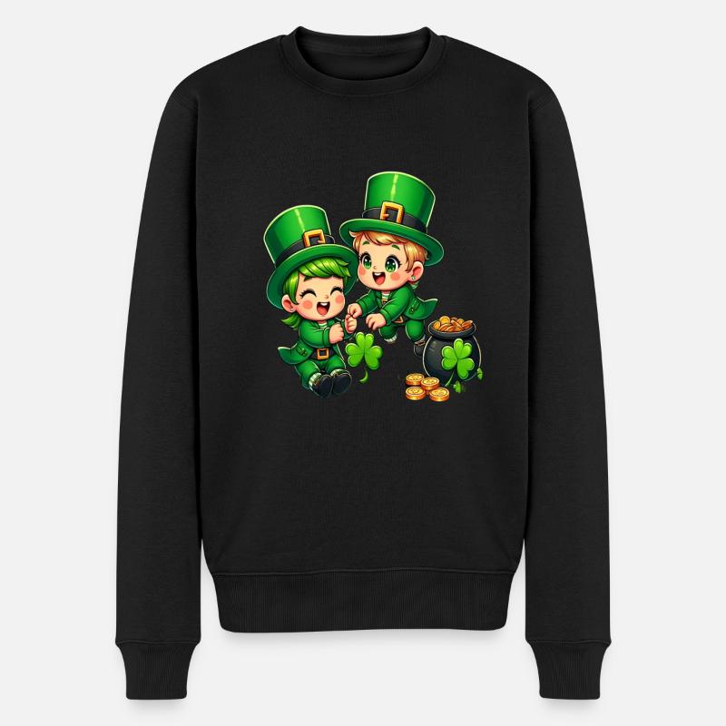 Verspieltes Leprechaun (Irischer Kobold)-Duo - Männer Premium Bio Pullover - Schwarz