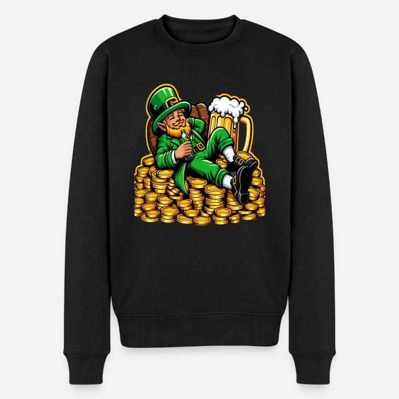 Entspannter Leprechaun (Irischer Kobold) - Männer Premium Bio Pullover - Schwarz