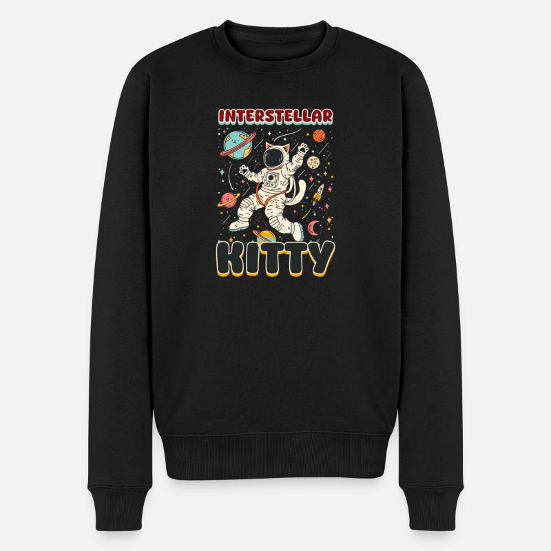 Katze Astronaut Interstellar Kitty - Männer Premium Bio Pullover - Schwarz
