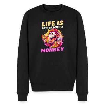 Affenliebhaber Leben besser mit Affen - Männer Premium Bio Pullover - Schwarz - Vorne - Nico (187cm)