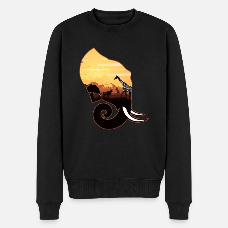 African wild animals in Elephant background - Männer Premium Bio Pullover - Schwarz