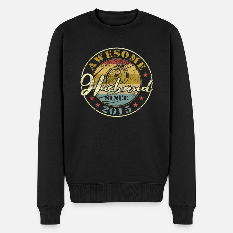 9ter Hochzeitstag toller Ehemann seit 2015 Retro - Männer Premium Bio Pullover - Schwarz