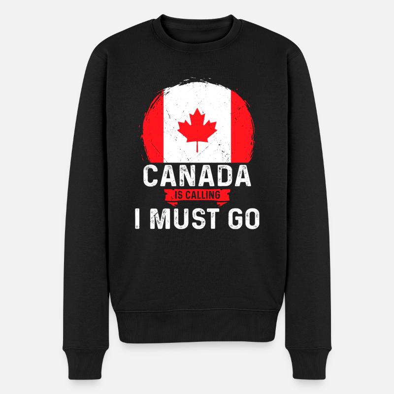 Canada Is Calling And I Must Go Canadian Flag - Männer Premium Bio Pullover - Schwarz