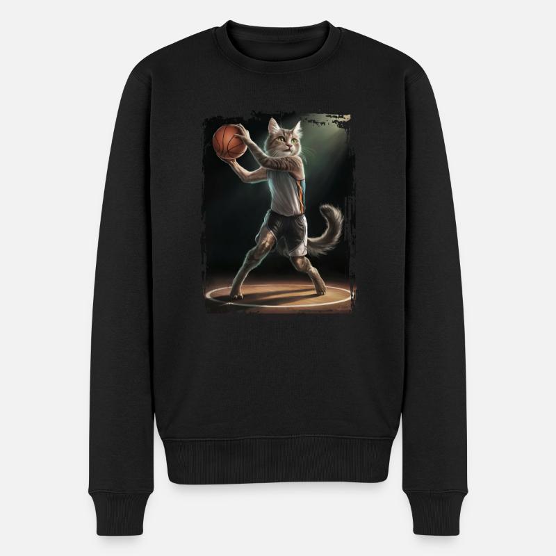 Katze spielt Basketball Geschenk - Männer Premium Bio Pullover - Schwarz