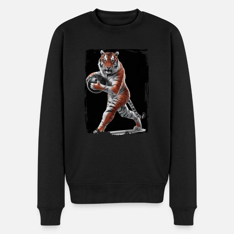 Tiger spielt Bowling Geschenk - Männer Premium Bio Pullover - Schwarz