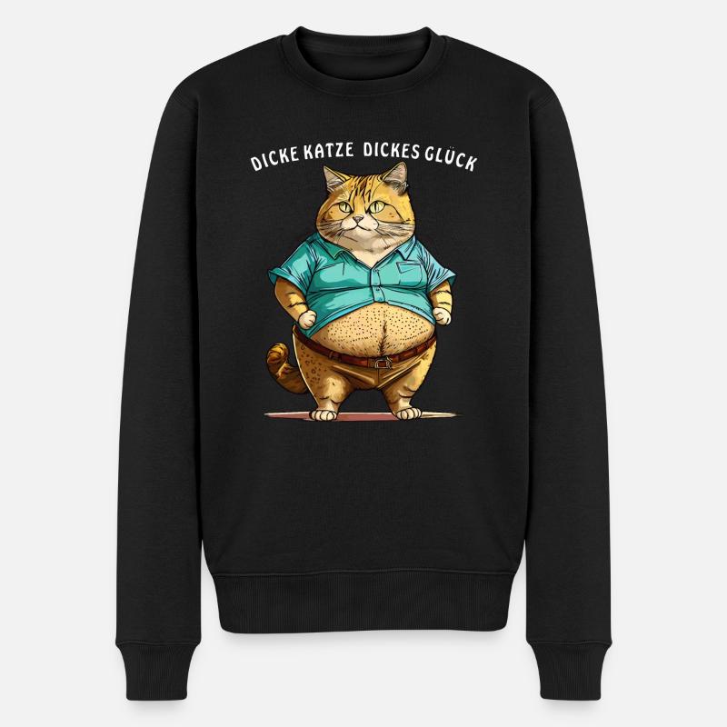 DICKE KATZE DICKES GLÜCK - Männer Premium Bio Pullover - Schwarz