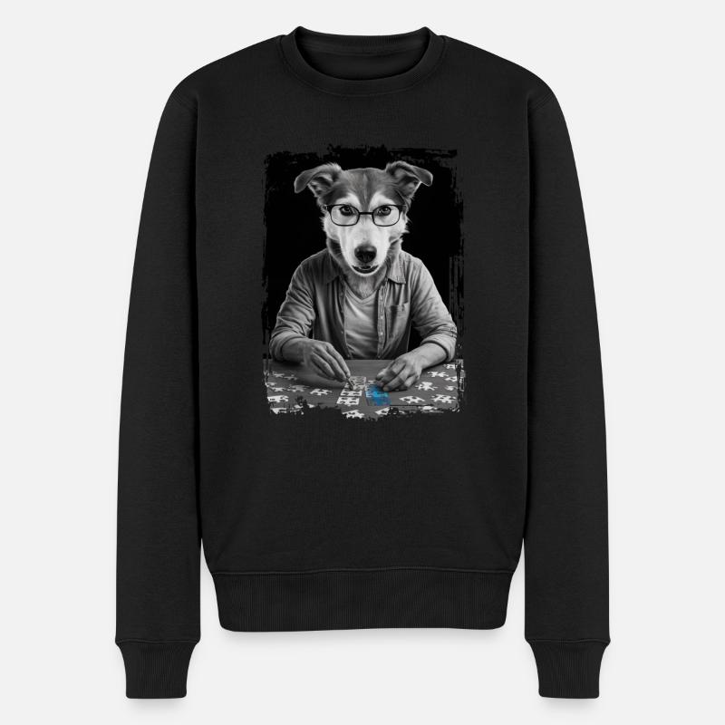 Hund spielt Puzzle Geschenk - Männer Premium Bio Pullover - Schwarz