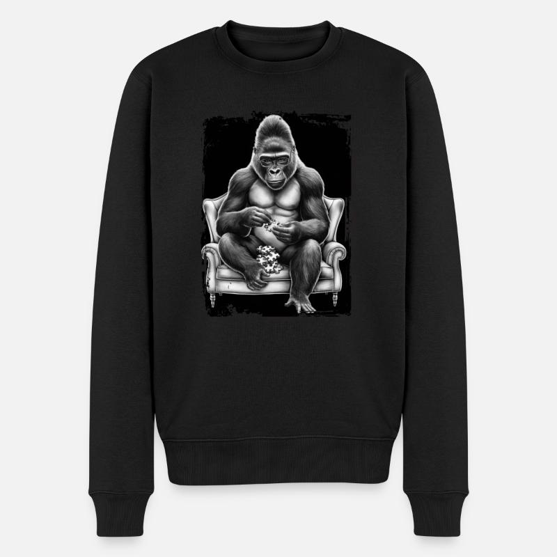 Gorilla spielt Puzzle Geschenk - Männer Premium Bio Pullover - Schwarz