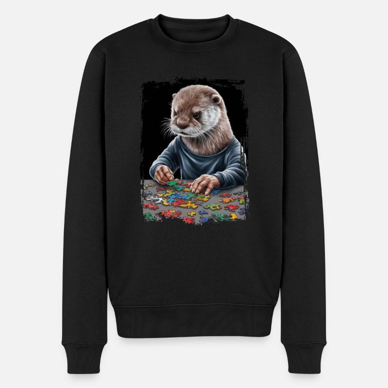 Otter spielt Puzzle Geschenk - Männer Premium Bio Pullover - Schwarz