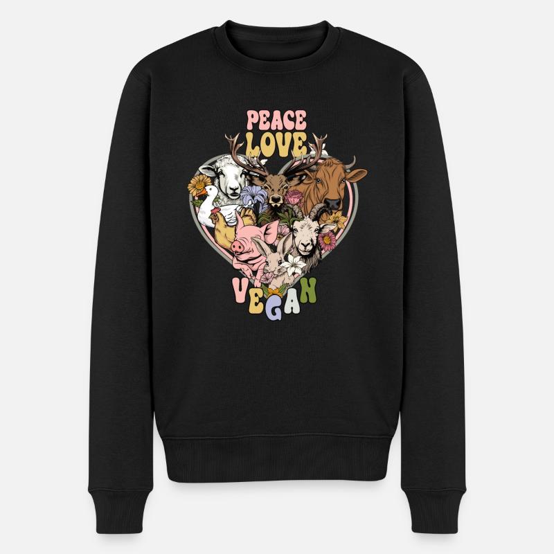 Peace Love Vegan Bauernhoftiere Herz - Männer Premium Bio Pullover - Schwarz