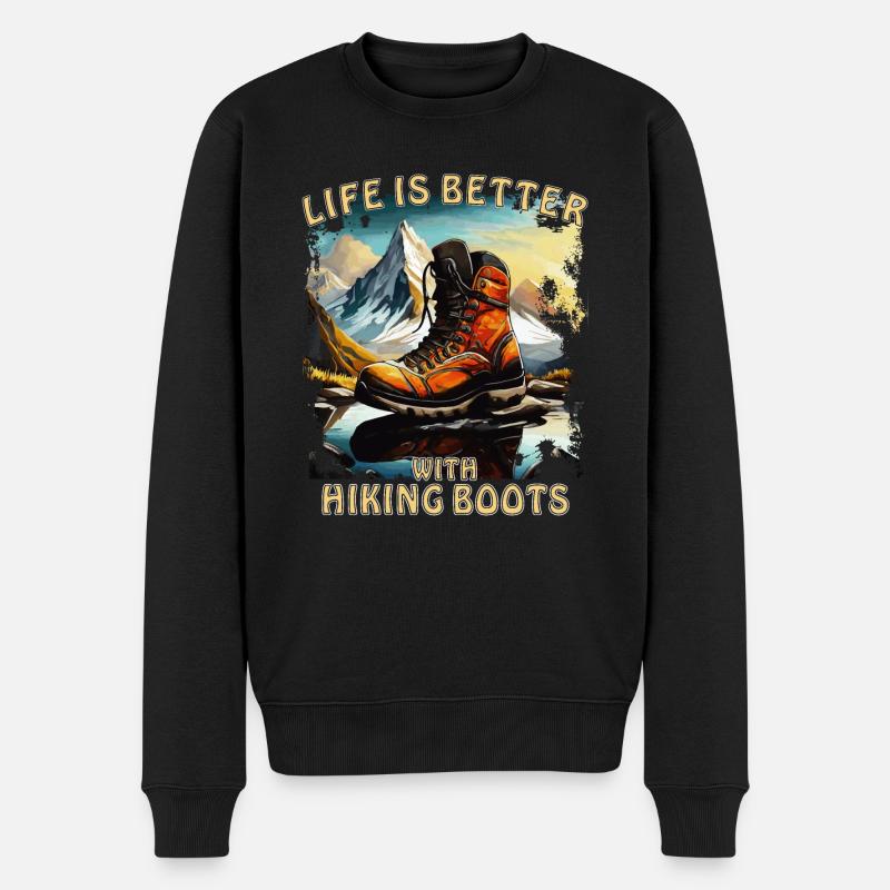 LIFE IS BETTER WITH HIKING BOOTS - Männer Premium Bio Pullover - Schwarz