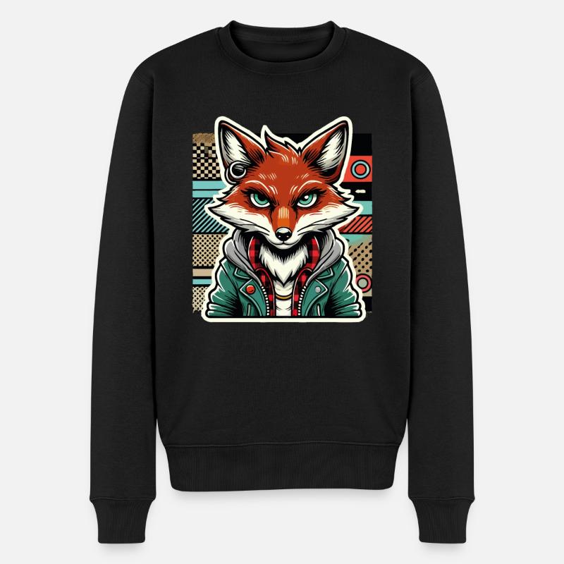 Design hipster rétro renard - Pull Premium bio Homme - noir
