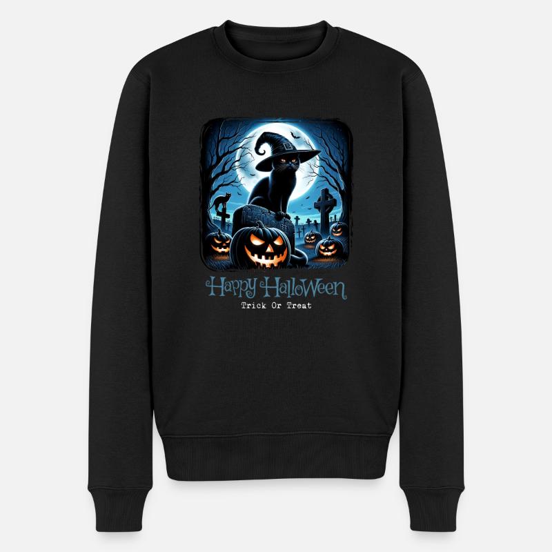 Joyeux Halloween, chat effrayé - Pull Premium bio Homme - noir