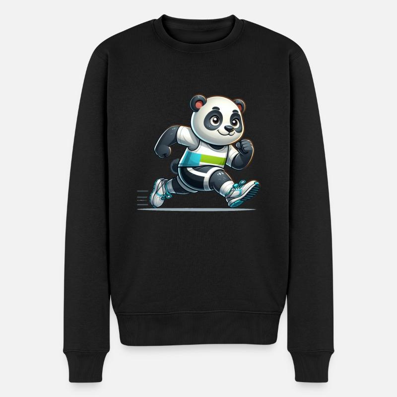 Cute Marathon Runner Panda - Männer Premium Bio Pullover - Schwarz