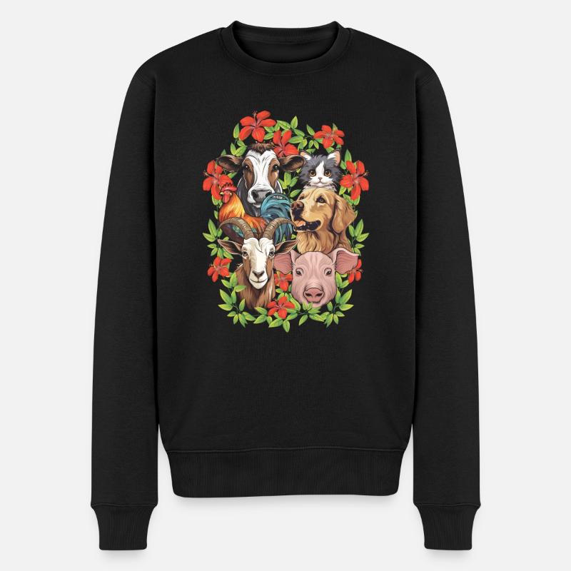 Bauernhoftiere in Blumenrahmen - Männer Premium Bio Pullover - Schwarz