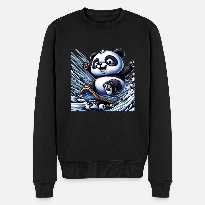 Cute Skater Panda - Männer Premium Bio Pullover - Schwarz