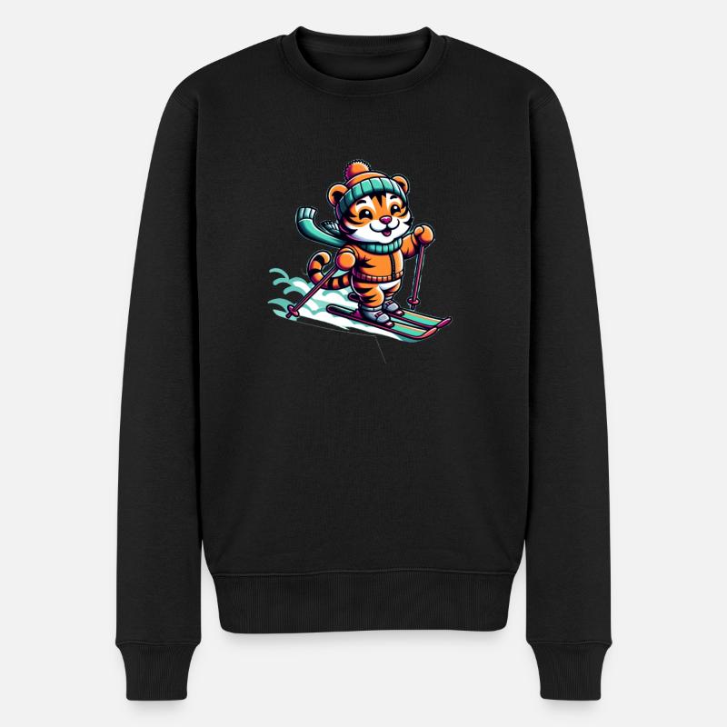 Tigre skieur mignon - Pull Premium bio Homme - noir