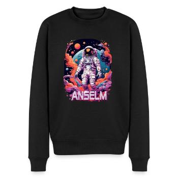 ANSELM - Beau prénom de garçon avec astronaute cool - Pull Premium bio Homme - noir - Devant - Nico (187cm)