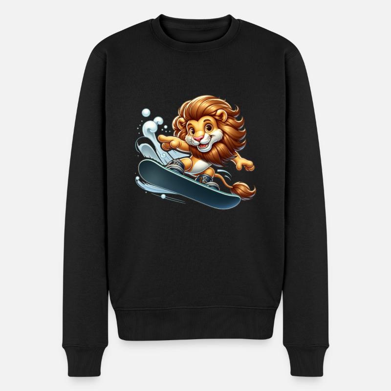 Cute Snowboarder Lion - Männer Premium Bio Pullover - Schwarz