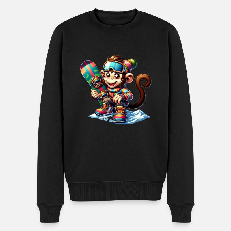 Cute Snowboarder Monkey - Männer Premium Bio Pullover - Schwarz