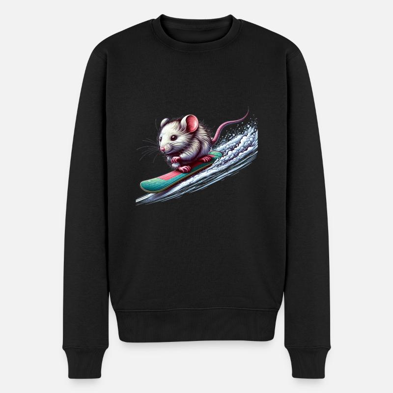 Cute Snowboarder Mouse - Männer Premium Bio Pullover - Schwarz