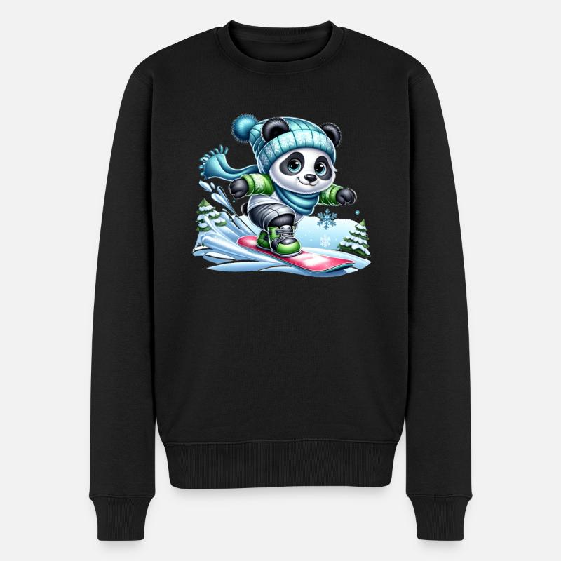 Cute Snowboarder Panda - Männer Premium Bio Pullover - Schwarz
