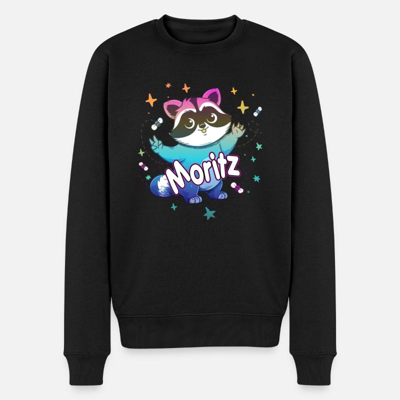 MORITZ - Schöner Jungen Name mit süßem Waschbär - Männer Premium Bio Pullover - Schwarz
