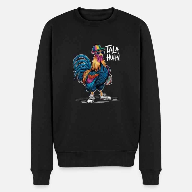 Tala Huhn Bunter Hühnchen Mit Sonnenbrille - Männer Premium Bio Pullover - Schwarz
