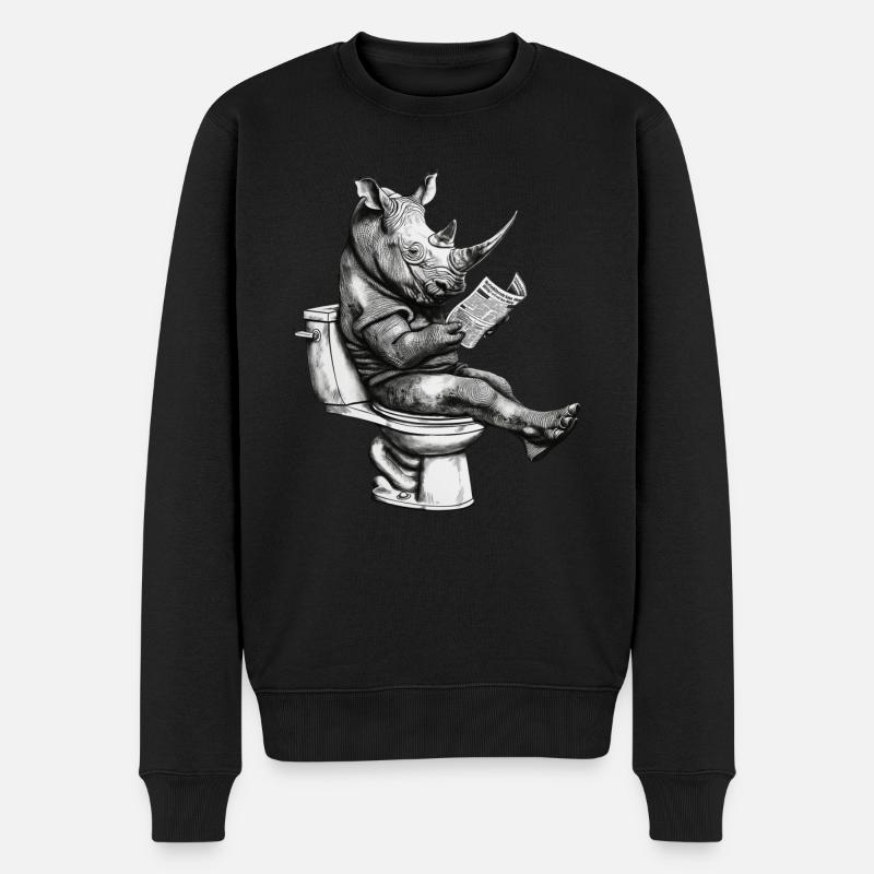 Rhinocéros sur les toilettes - Pull Premium bio Homme - noir