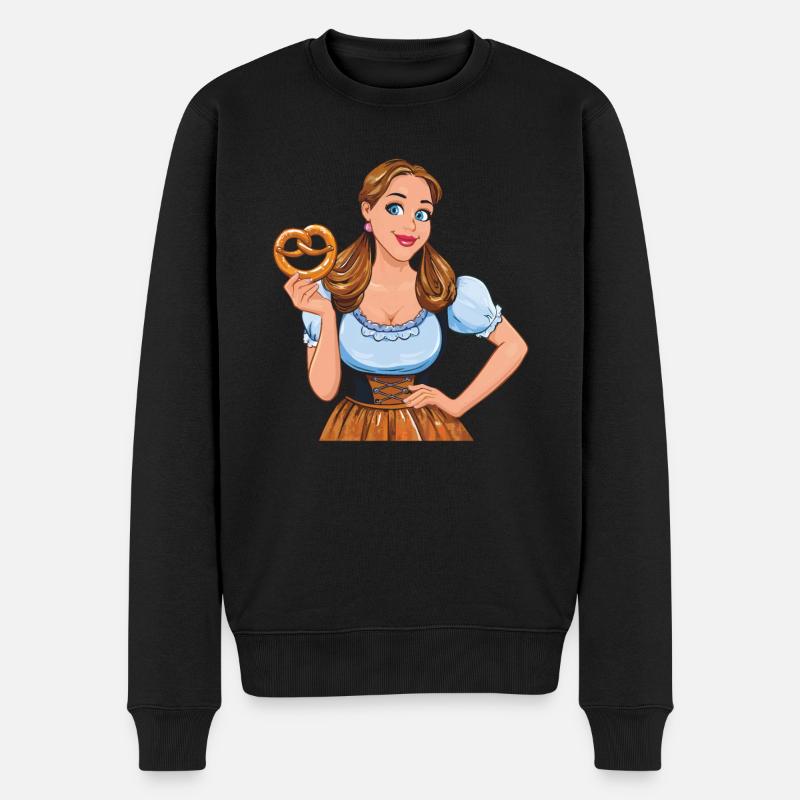 FRAU DIRNDL BREZEL - Männer Premium Bio Pullover - Schwarz