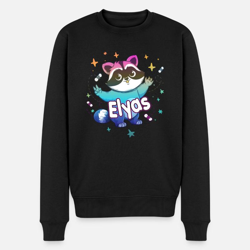 ELYAS - Beau nom de garçon avec un raton laveur mignon - Pull Premium bio Homme - noir