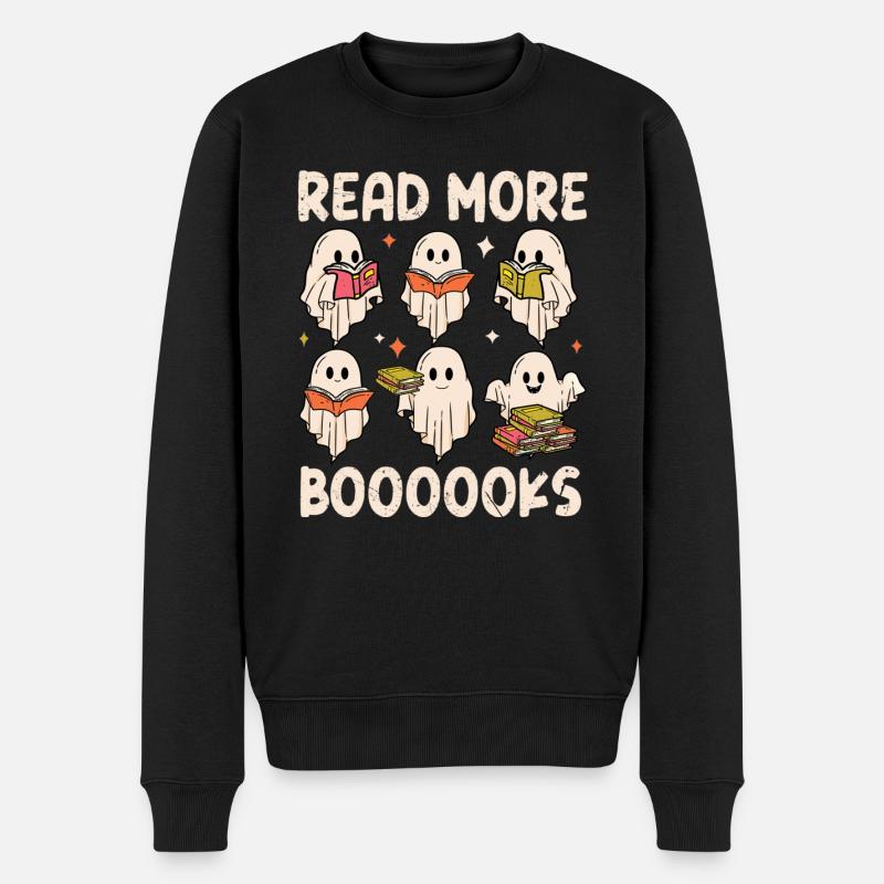 Read More Boooooks Halloween Ghost - Männer Premium Bio Pullover - Schwarz