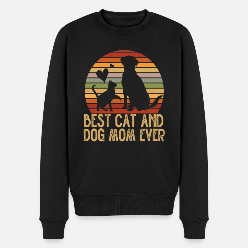 Retro Best Cat and Dog Mom ever Furmama - Männer Premium Bio Pullover - Schwarz