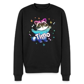 TIMO - Beau nom de garçon avec un raton laveur mignon - Pull Premium bio Homme - noir - Devant - Nico (187cm)