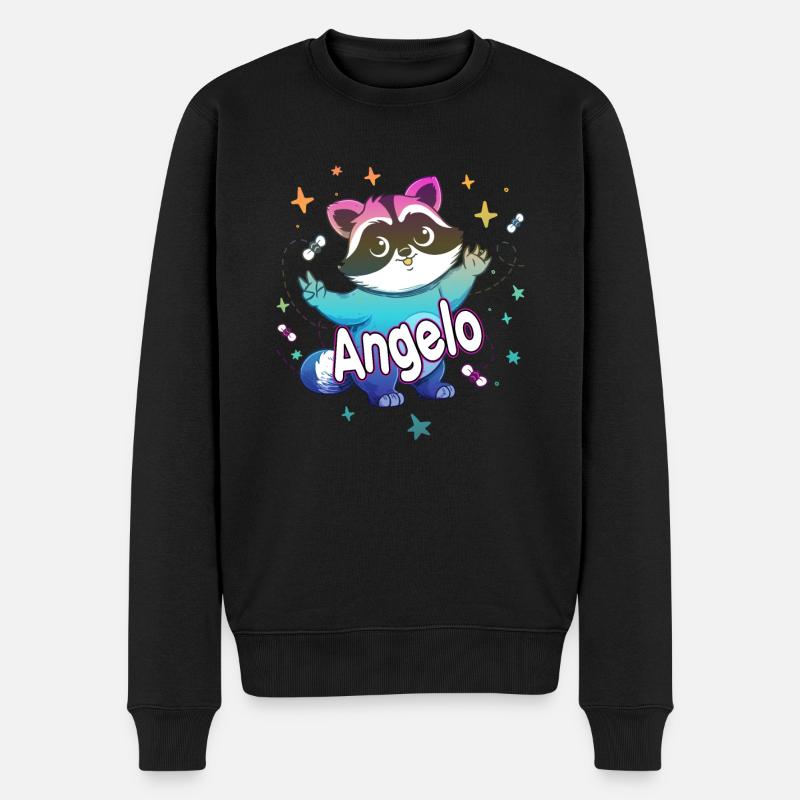 ANGELO - Schöner Jungen Name mit süßem Waschbär - Männer Premium Bio Pullover - Schwarz