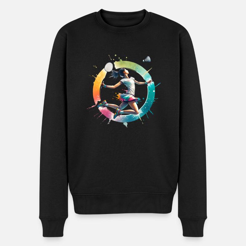 Cooles Badminton Federball Design - Männer Premium Bio Pullover - Schwarz