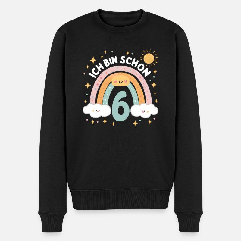 6. Geburtstag Geburtstagsshirt Regenbogen Wolke - Männer Premium Bio Pullover - Schwarz
