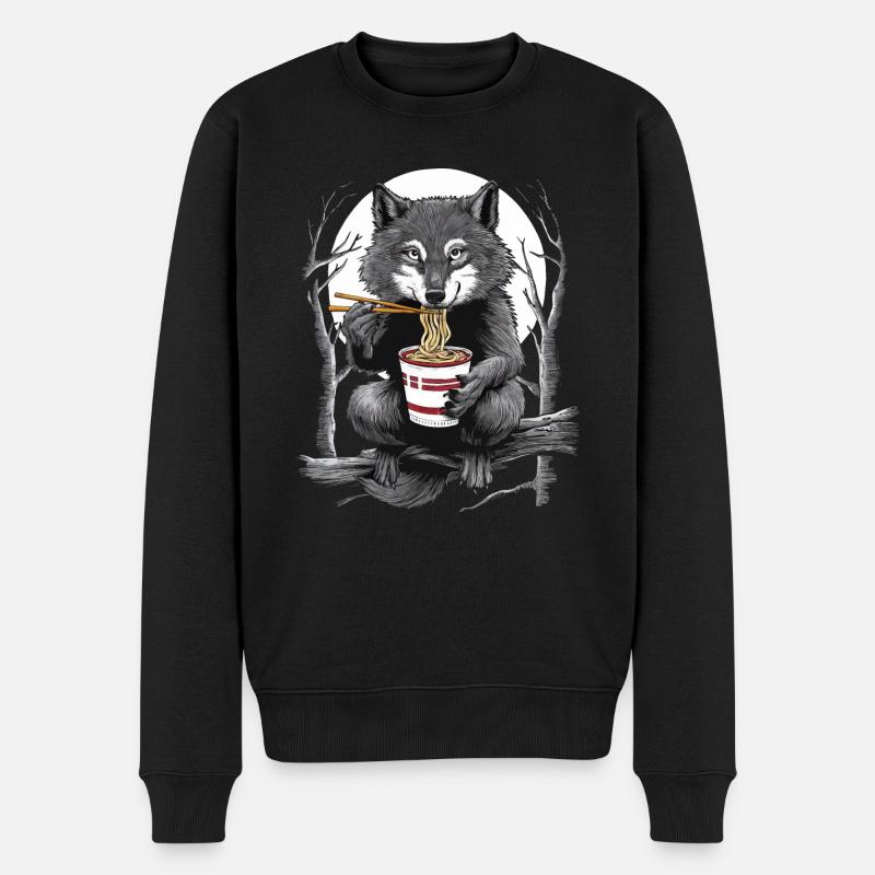 Wolf - Männer Premium Bio Pullover - Schwarz