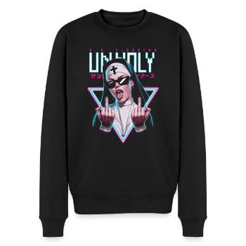 Provokant und Ausdrucksstark – Rebellische Mode - Männer Premium Bio Pullover - Schwarz - Vorne - Nico (187cm)