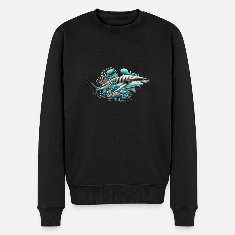 Großer Hai Auf Einem Unterwasser-riff - Männer Premium Bio Pullover - Schwarz