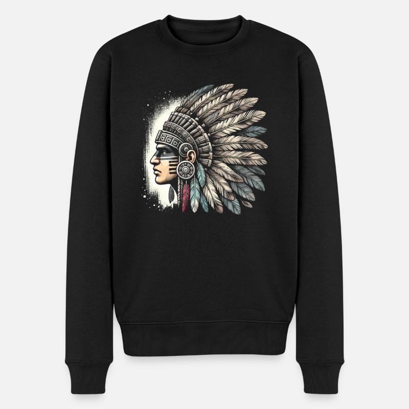 Guerrier aztèque avec traditionnel - Pull Premium bio Homme - noir